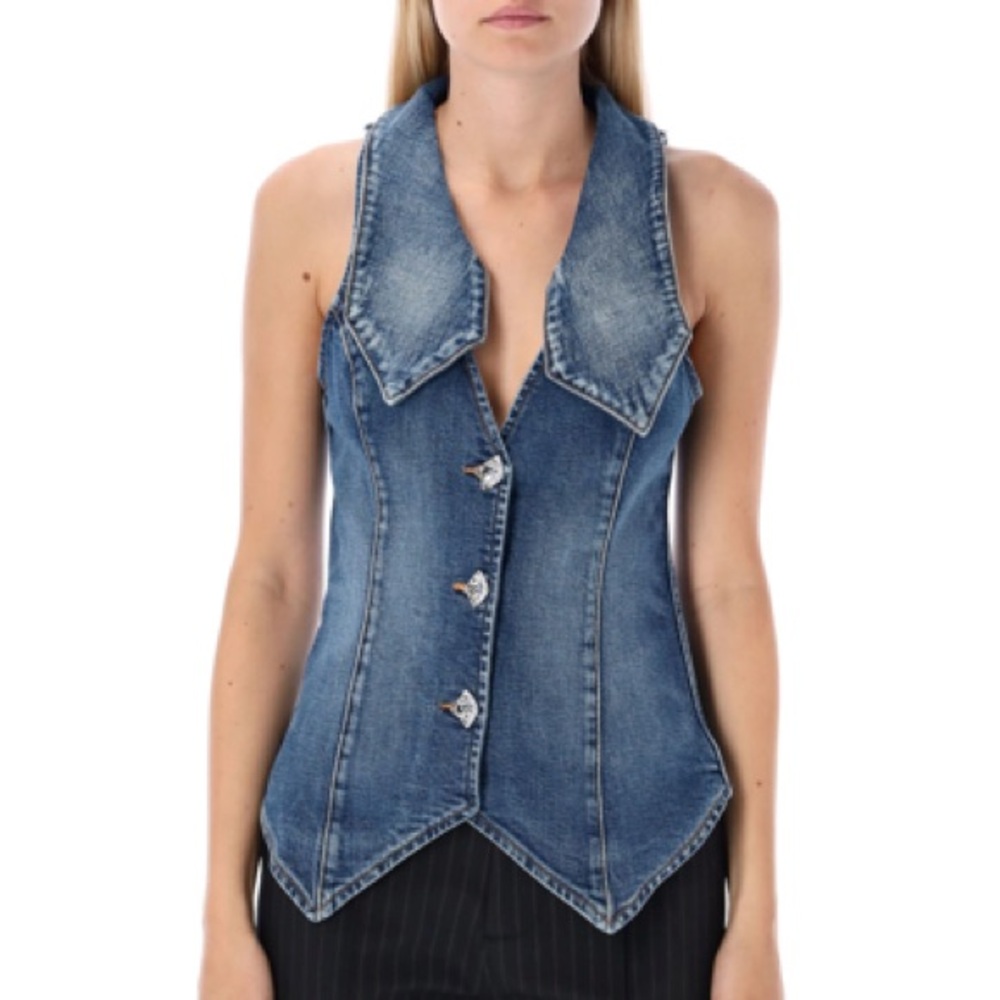 Ganni Organic Denim Vest in Mid Blue